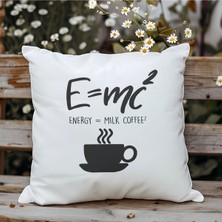 Qoeuyl Boutique E=mc2 Energy Milk Coffee Fizik Baskılı Elyaf Dolgulu Hediyelik Yastık