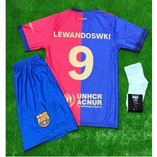 Alaturka Mix Kopya - Lewandoswki Barcelona Iç Saha Çocuk Forma Takımı 3'lü Set Çorap Hediyeli