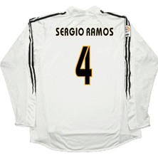 Alaturka Mix 2003/04 R.madrid Iç Saha #4 Sergio Ramos Futbol Forması Retro Uzun Kollu Beyaz