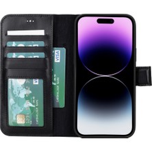 Gp Iguana Apple iPhone 15 Plus Uyumlu Deri Cüzdanlı Kılıf Mwwn Rst1 Siyah