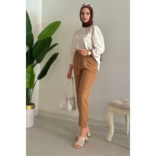 Tesettür Diyarı Melaj Kumaş Sofya Keten Pantolon-Kremit