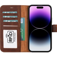 Gp Iguana Apple iPhone 15 Plus Uyumlu Deri Cüzdanlı Kılıf Mwwn G2 Kahve