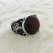 Canka Kahverengi Akik Taşlı 925 Ayar Gümüş Erkek Yüzük