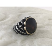 Canka Kehribar Taşlı 925 Ayar Gümüş Erkek Yüzük