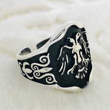 Canka Selçuklu Kartalı İşlemeli 925 Ayar Gümüş Erkek Yüzük