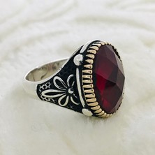 Canka Kırmızı Zirkon Taşlı 925 Ayar Gümüş Erkek Yüzük