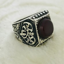 Canka Kahverengi Akik Taşlı 925 Ayar Gümüş Erkek Yüzük