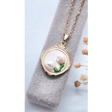 Serenity Renkli Mineli Incili Sanat Çelik KOLYE03