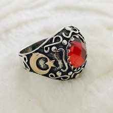 Canka Kırmızı Zirkon Taşlı 925 Ayar Gümüş Erkek Yüzük
