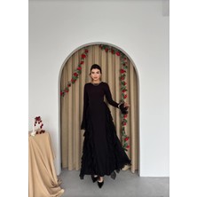 Nils Butik Fırfır Detaylı Bordo Şık Elbise