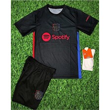 Alaturka Mix Kopya - Isimsiz Barcelona Siyah Deplasman Çocuk Forma Takımı 3'lü Set Çorap Hediyeli