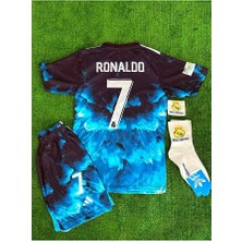 Alaturka Mix Real Madrid 2025/26 Yeni Sezon Mavi Dalga Desenli Ronaldo Çocuk Forması 4'lü Set