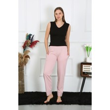 Moda Çizgi Kadın Pamuk Penye Cepli Tek Alt Pijama Pudra 27512