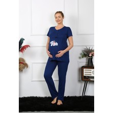 Moda Çizgi Kadın Kısa Kol Hamile Lohusa Pijama Takımı Lacivert 45210