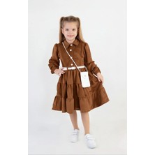 Cremix Kız Çocuk Çantalı Kemerli Kadife Elbise