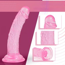 Kulis Grup 25 cm Pembe Şeffaf Jel Dildo Gerçekçi Yumuşak Dokuda Güçlü Vantuzlu Testissiz Yapay Penis