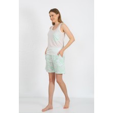 Moda Çizgi Kadın Kalın Askılı Cepli Şortlu Takım Beyaz 3617