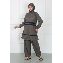 Moda Çizgi Büyük Beden Tesettür Mayo Füme 44020