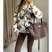 Leilaa Kamuflaj Desen Dik Yaka Polar Sweatshirt