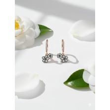 Papatya Silver 925 Ayar Elmas Taşlı Çiçek Küpe.elmas Montürlü Çiçek Küpe.rose.gold.rodaj Çiçek