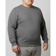 Balkonda Erkek Sweatshirt Bisiklet Yaka Selanik Dokuma Tüylenmez Battal Büyük Beden Gri