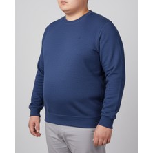 Balkonda Erkek Sweatshirt Bisiklet Yaka Selanik Dokuma Tüylenmez Battal Büyük Beden Lacivert