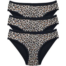 ModaSize 3 Adet Leopar Desenli Likralı Yumuşak Dokulu Kadın Slip Külot