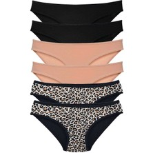 ModaSize 6 Adet Likralı Kadın Slip Külot Leopar Siyah Ten