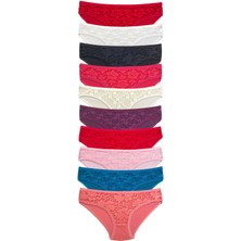 ModaSize 10 Adet Önü Dantelli Transparan Kadın Slip Külot S231