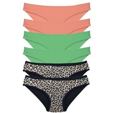 ModaSize 6 Adet Likralı Kadın Slip Külot Leopar Pudra Yeşil