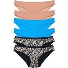 ModaSize 6 Adet Likralı Kadın Slip Külot Leopar Ten Mavi