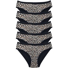 ModaSize 5 Adet Leopar Desenli Likralı Yumuşak Dokulu Kadın Slip Külot