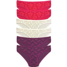 ModaSize 6 Adet Önü Dantelli Transparan Kadın Slip Külot S130