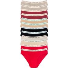 ModaSize 12 Adet Pamuklu Esnek Kadın Slip Bikini Külot Geniş Lastikli Baskılı