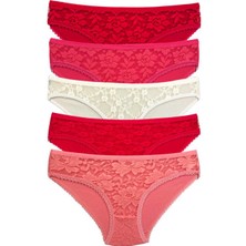 ModaSize 5 Adet Önü Dantelli Transparan Kadın Slip Külot S98