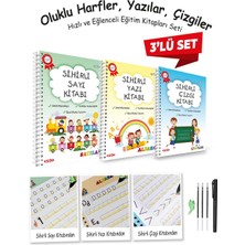 Esokal Harfleri Sayıları ve Çizmeyi Öğreten 3'lü Alıştırma Kitabı - Oluklu(Kabartmalı) Sihirli Uçan Kalemli