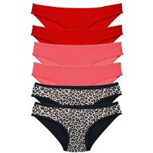 ModaSize 6 Adet Likralı Kadın Slip Külot Leopar Kırmızı Fuşya