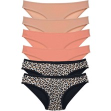 ModaSize 6 Adet Likralı Kadın Slip Külot Leopar Ten Pudra