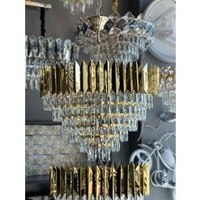 LED Yeni 60 cm Kristal Lüx Salon Avize Gold Renk