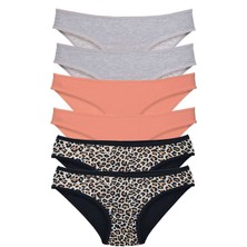 ModaSize 6 Adet Likralı Kadın Slip Külot Leopar Gri Pudra