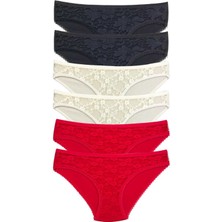 ModaSize 6 Adet Önü Dantelli Transparan Kadın Slip Külot S116
