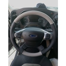 Hasbay Dikişli Direksiyon Kılıfı Siyah / Gri Deri Siyah Dikişli F.ord Fmax Için