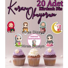 Hiras Dizayn 20 Adet Kuran Okuyorum Temalı  Kızlar Için Süs Seti Cupcake Kürdanı Kurabiye Süsleri Kürdanlı