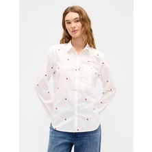 Gap Kadın Kırık Beyaz Klasik Pamuk Gömlek