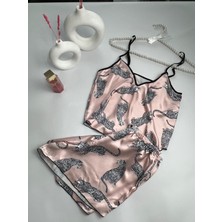 Lovelace Butik Leopar Desenli Saten Şortlu Pijama Takımı
