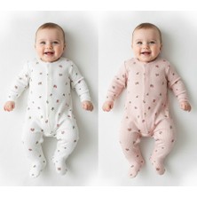 Milays Pudra  ve Ekru Kız  Bebek Lale  Desenli 2li Tulum Takımı