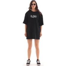 ModaSize Unisex Bisiklet Yaka Baskılı Oversize T-Shirt - Siyah