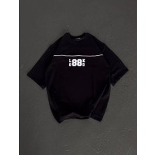 ModaSize Unisex Bisiklet Yaka Baskılı Oversize T-Shirt - Siyah