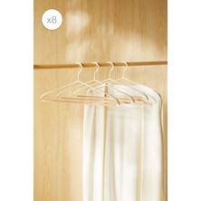 Ocean Home Textile 8'li Ahşap Destekli Omuz Formlu Beyaz Renk Kauçuk Kaplamalı Metal Giysi Askısı 21.5 x 42 x 0.5 cm