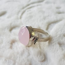 Canka Pembe Kuvars Taşı El İşi Gümüş Yüzük